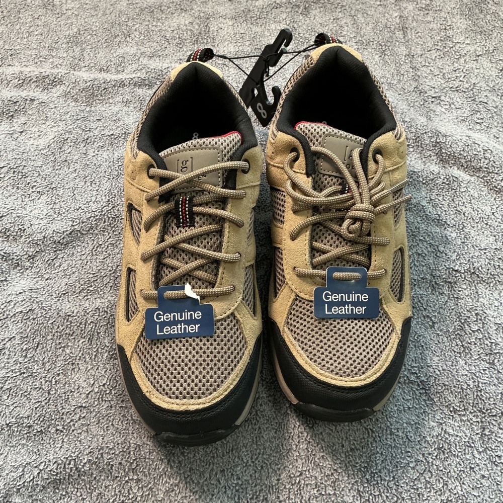 George Mens Tan Black Leather Mesh Hiking Shoes Low Top Sneakers Size 8 New